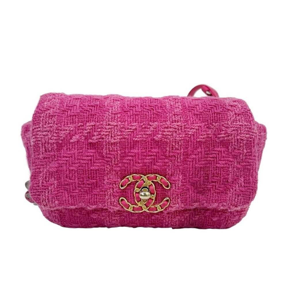 Chanel 19 Quilted Tweed Belt Waist Bag Fuchsia Pink